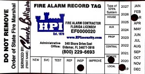 Fire Alarm T&I Record Tag