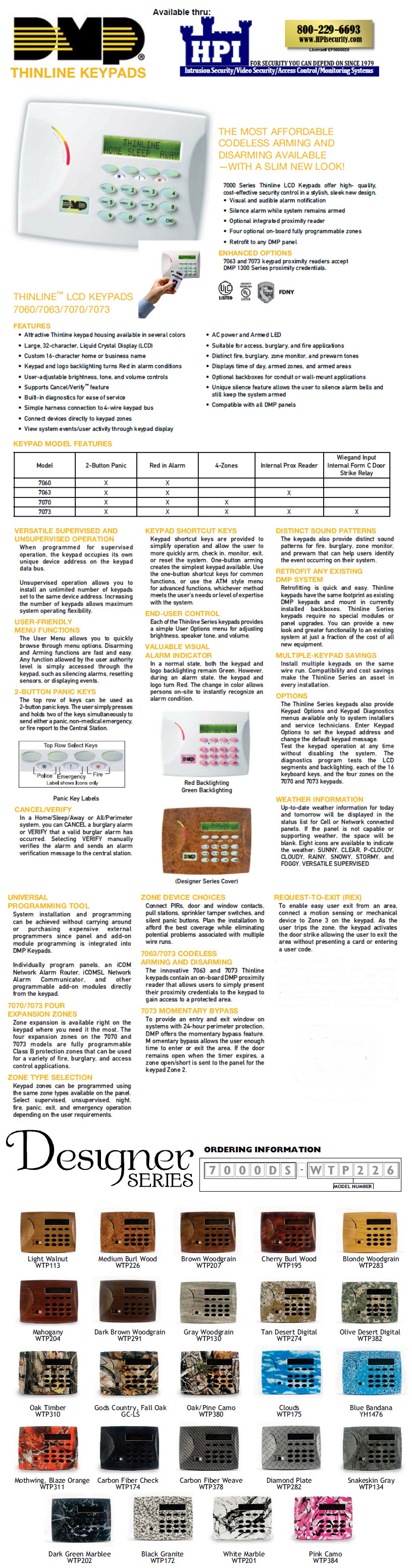 Keypad 7000 Thinline Series specs