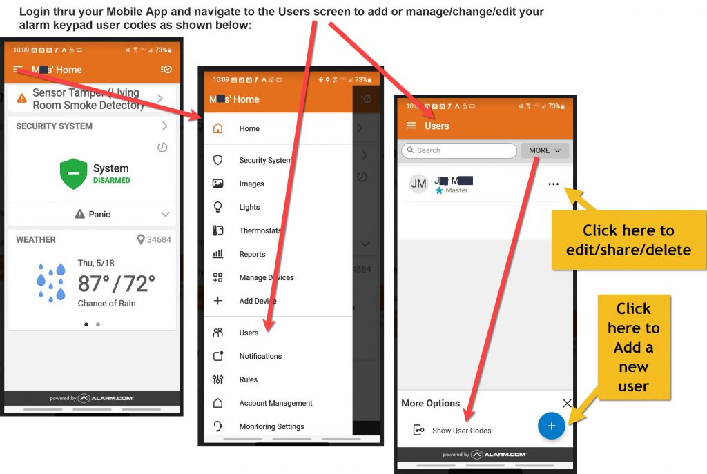 User Code Management thru Alarm.com Mobile App
